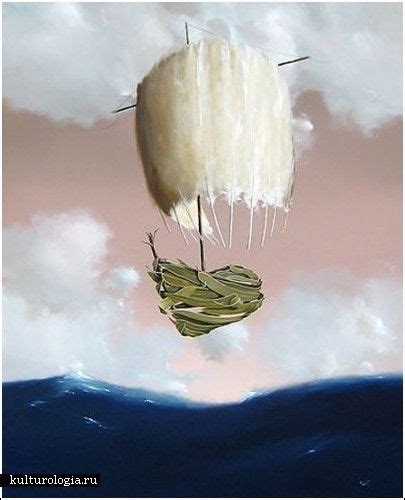 A Painting Of A Boat Floating In The Air