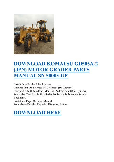 Komatsu Gd A Jpn Motor Grader Parts Manual Sn Up By Heavy