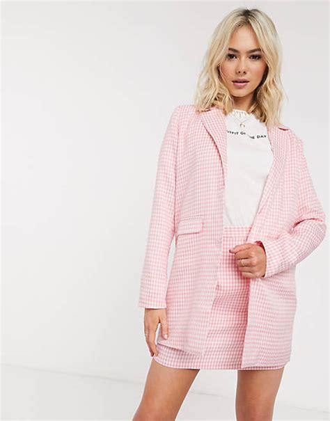 Heartbreak Longline Blazer Suit In Pink Gingham Asos