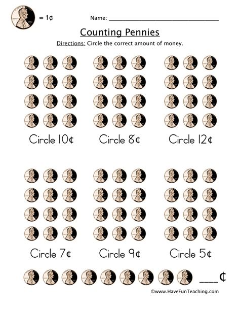 Penny Counting Worksheet Kindergarten