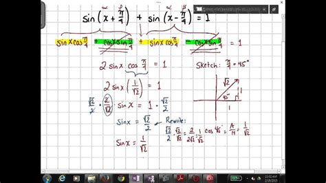 Solving Trig Equations Using Sum Difference Formulas Youtube