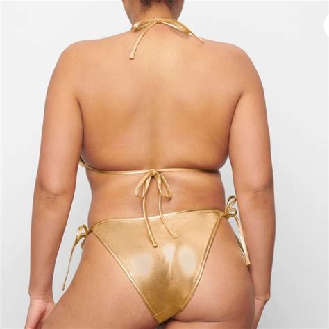 Skims Swim Nwt Skims Metallic Swim Gold Triangle Bikini Top L