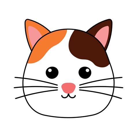 Cute Cat Head Pet Animal Character With Black Outline In Animated