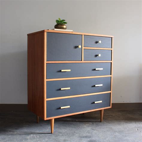 SOLD Matte Black And Wood Mid Century Modern Dresser Vintage MCM