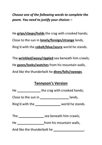 Poetry Lesson - The Eagle, Tennyson (Cloze Activity) | Teaching Resources