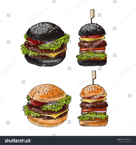 Burgers Fast Street Food Vector Drawing Stock Vector (Royalty Free ...