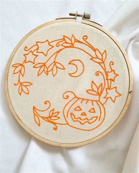 Halloween Hand Embroidery Pattern Pdf Video Tutorial Fall Etsy