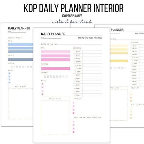 Amazon Kdp Daily Planner Templates Five 120 Pages Pdf Digital Download