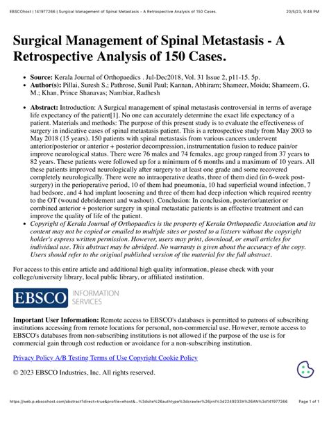 PDF Surgical Management Of Spinal Metastasis A Retrospective