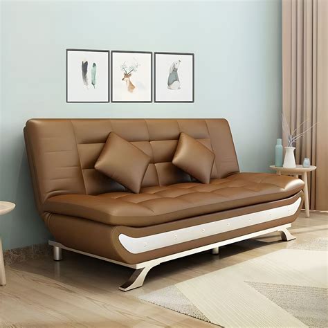 Mid Century Modern Sofa Bed with Tufted Back Armless Faux Leather Sofa ...