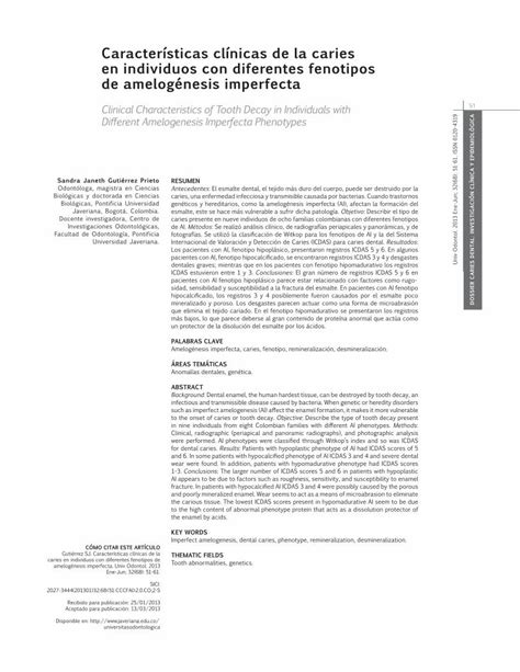 PDF Características clínicas de la caries en individuos las