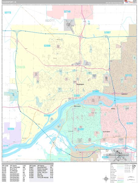 Davenport Iowa Wall Map (Premium Style) by MarketMAPS - MapSales