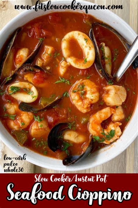 Slow Cooker Seafood Cioppino + VIDEO - Fit Slow Cooker Queen