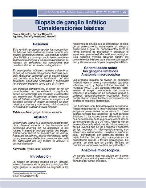 Biopsia De Ganglio Lecture Resumen Esta Revisi N Pretende Aportar