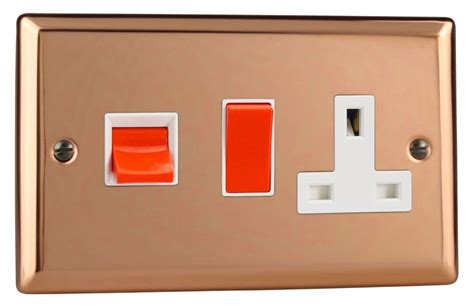 Varilight Xy45pw Cu Urban Polished Copper 45a Dp Cooker Switch 13a Switched Socket