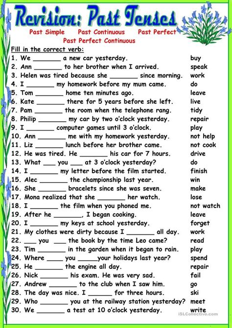 Simple Past Tense Worksheet With Answers Pdf