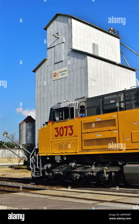 Creston Illinois USA A Union Pacific Locomotive Leads A Consist Of