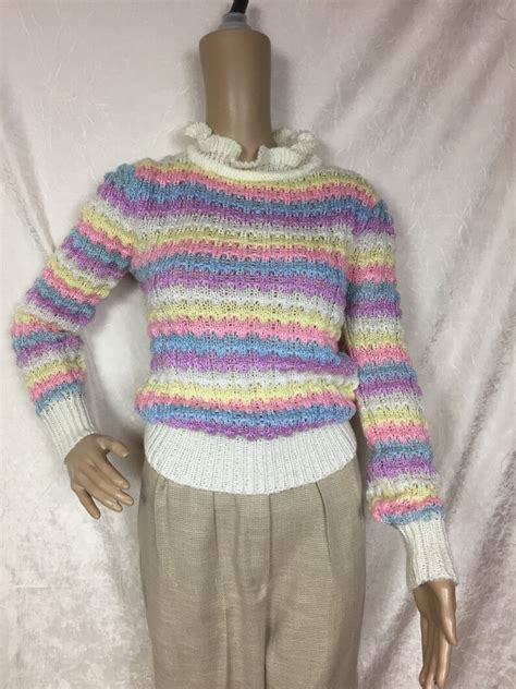 Pastel Sweater 80s Striped Popcorn Knit Sweater Kawaii Fairy Etsy