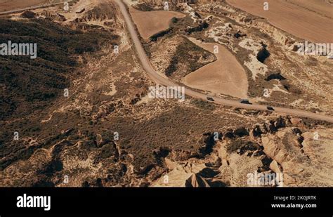 Drone shot of the Bardenas Reales National Park in Spain Stock Video ...