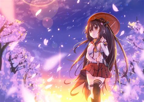 Wallpaper Long Hair Anime Girls Sky Clouds Umbrella Kantai