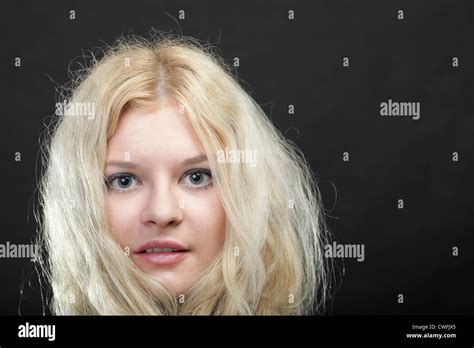 Portrait Of Beautiful Blonde Woman Black Background Stock Photo Alamy