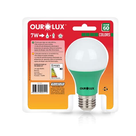 Lâmpada Superled Ouro 60 Colors 7w Bivolt Verde 05454 Ourolux Simecol