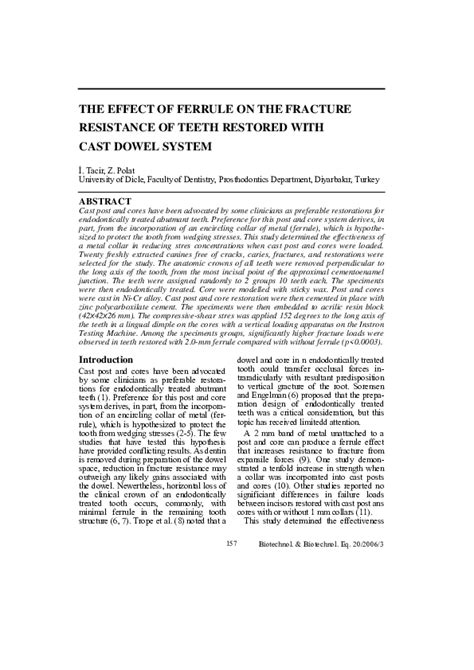 (PDF) The Effect of Ferrule on the Fracture Resistance of Teeth Restored with Cast Dowel System