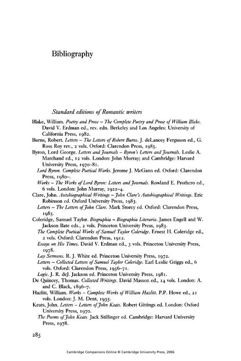 Bibliography The Cambridge Companion To British Romanticism