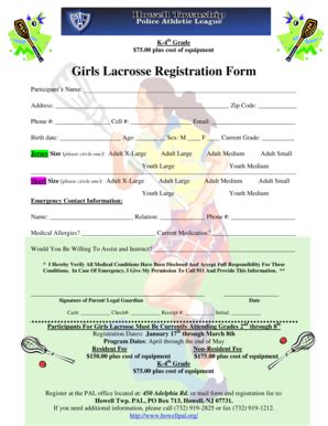 Fillable Online Girls Lacrosse Registration Form Fax Email Print