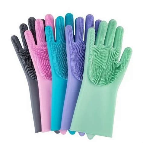 Blue Unisex Silicon Gloves Dishwashing Design Pattern Simple Size Free Size At Rs 85 Piece