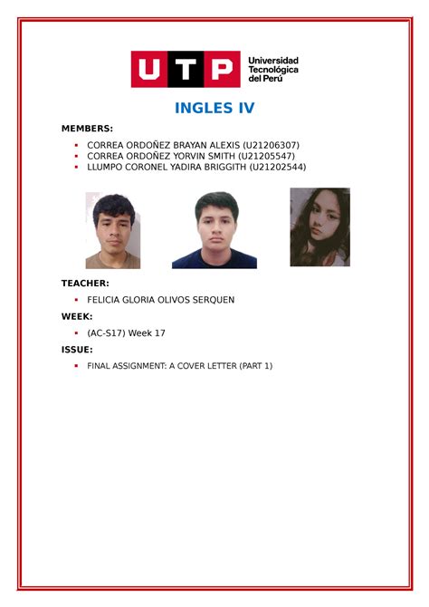 Ingles Iv Week El Ultimo Trabajo De Todo El Curso Espero Les