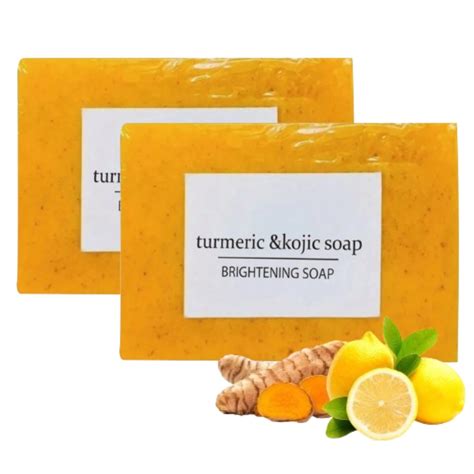 2 Pack Brightening Lemon And Turmeric Kojic Acid Soap Vitamin C