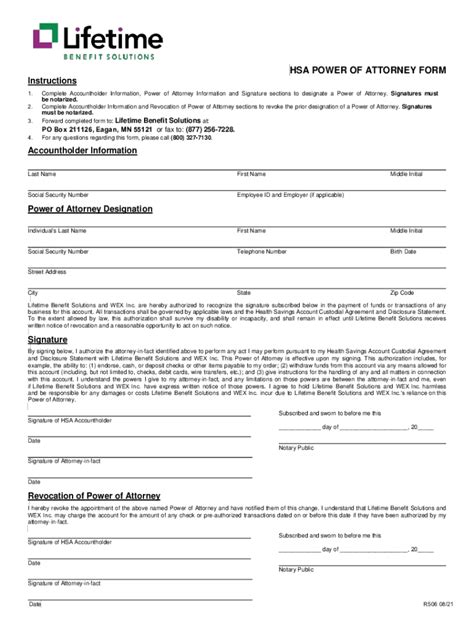 Fillable Online Fillable Online HSA Power Of Attorney Form BPAS Fax