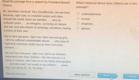 Solved: Read the passage from a speech by President Barack Which ...