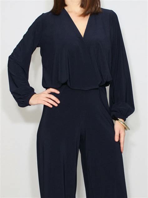 Navy Blue Jumpsuit Long Sleeve Jumpsuit Etsy