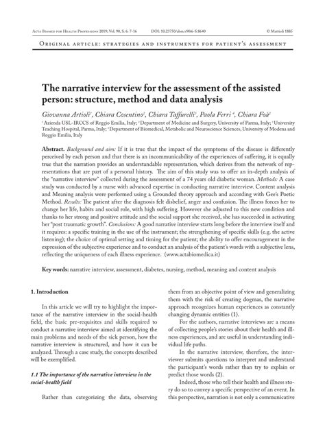 Pdf The Narrative Interview For The Assessment Of The Assisted Person