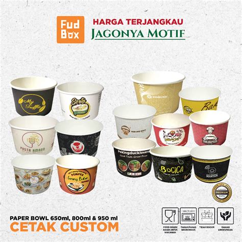 Jual Cetak Custom Paper Bowl 800 Ml Custom Design Mangkok Kertas Full