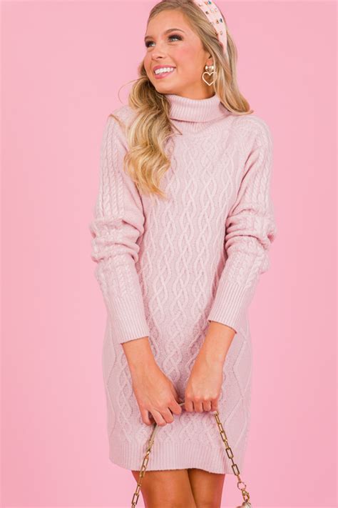 Cable Knit Sweater Dress Pink Sale The Blue Door Boutique