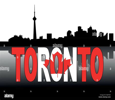 Toronto skyline reflected with flag text vector illustration Stock ...