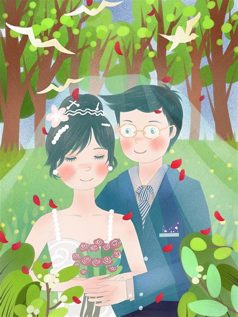 Outdoor Lawn Wedding Happy Bride And Groom Fresh Illustration Wedding