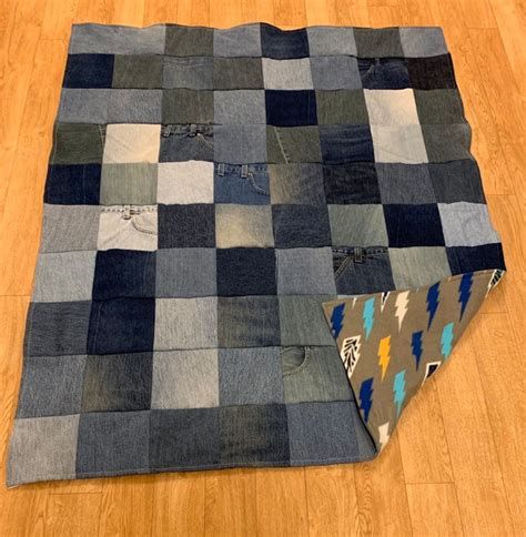 Denim Quilt Crib Size Lap Quilt Upcycled Blue Jean Etsy