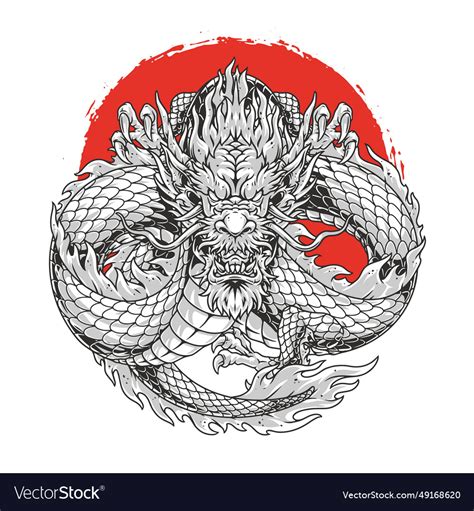 Japanese Evil Serpent Emblem Colorful Royalty Free Vector