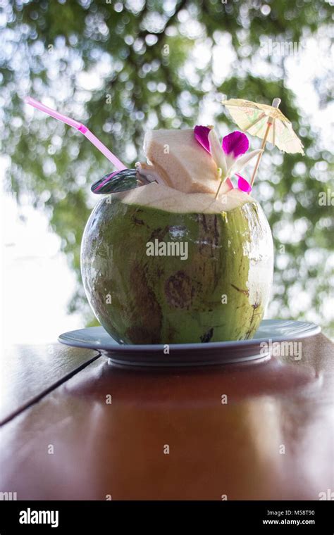 Refreshing Fresh Coconut Water Drink In Thailand Stock Photo Alamy