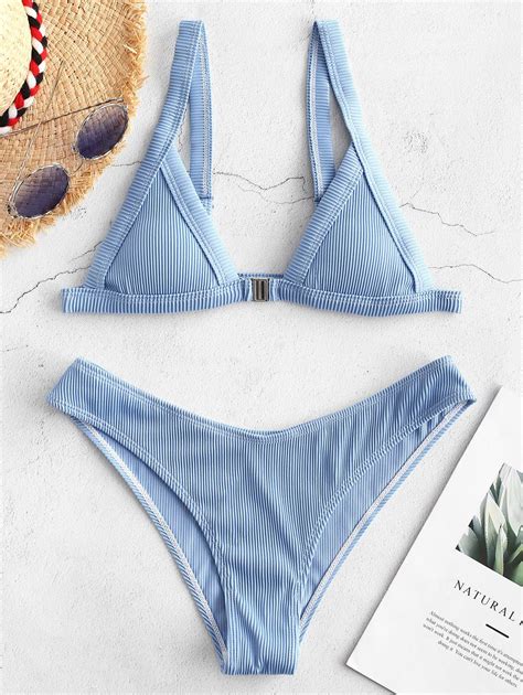 Ribbed Front Closure Bikini Set Zaful Swimwear Bikini Set Bikinis