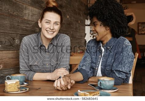Happy Lesbian Couple Having Date Cafe Stock Photo Shutterstock