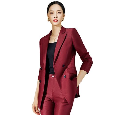 Women Double Breaste Blazer Ankle Pants Suit Set Fashion Career Jacket For Office Ladies Elgent