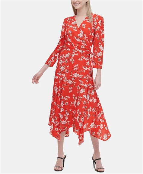 Calvin Klein Floral Print Faux Wrap Maxi Dress Macys