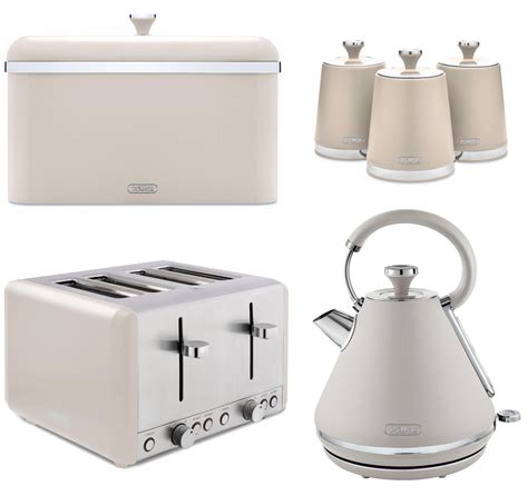 Tower Cavaletto Latte Pyramid Kettle 4 Slice Toaster Bread Bin And Canisters Set Contemporary