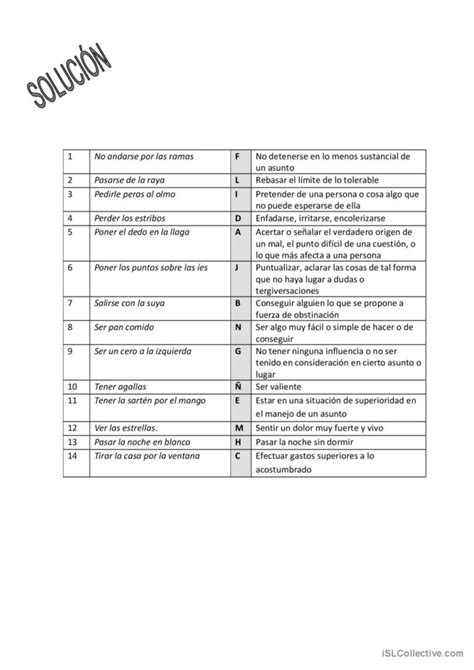 Expresiones idiomáticas 3 comprensió Español ELE hojas de trabajo pdf