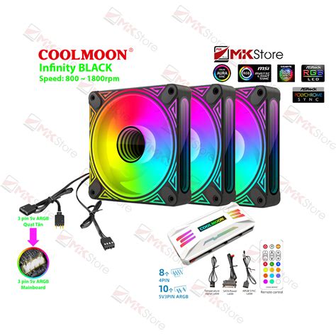 Combo Qu T Case Coolmoon Argb Dm Black B Hub Remote Fan Infinity